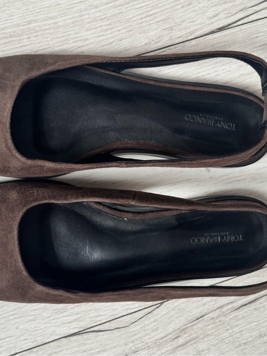 Tony Bianco Shoes - Tony Bianco Brown Suede Square-Toe Slingback Flats
